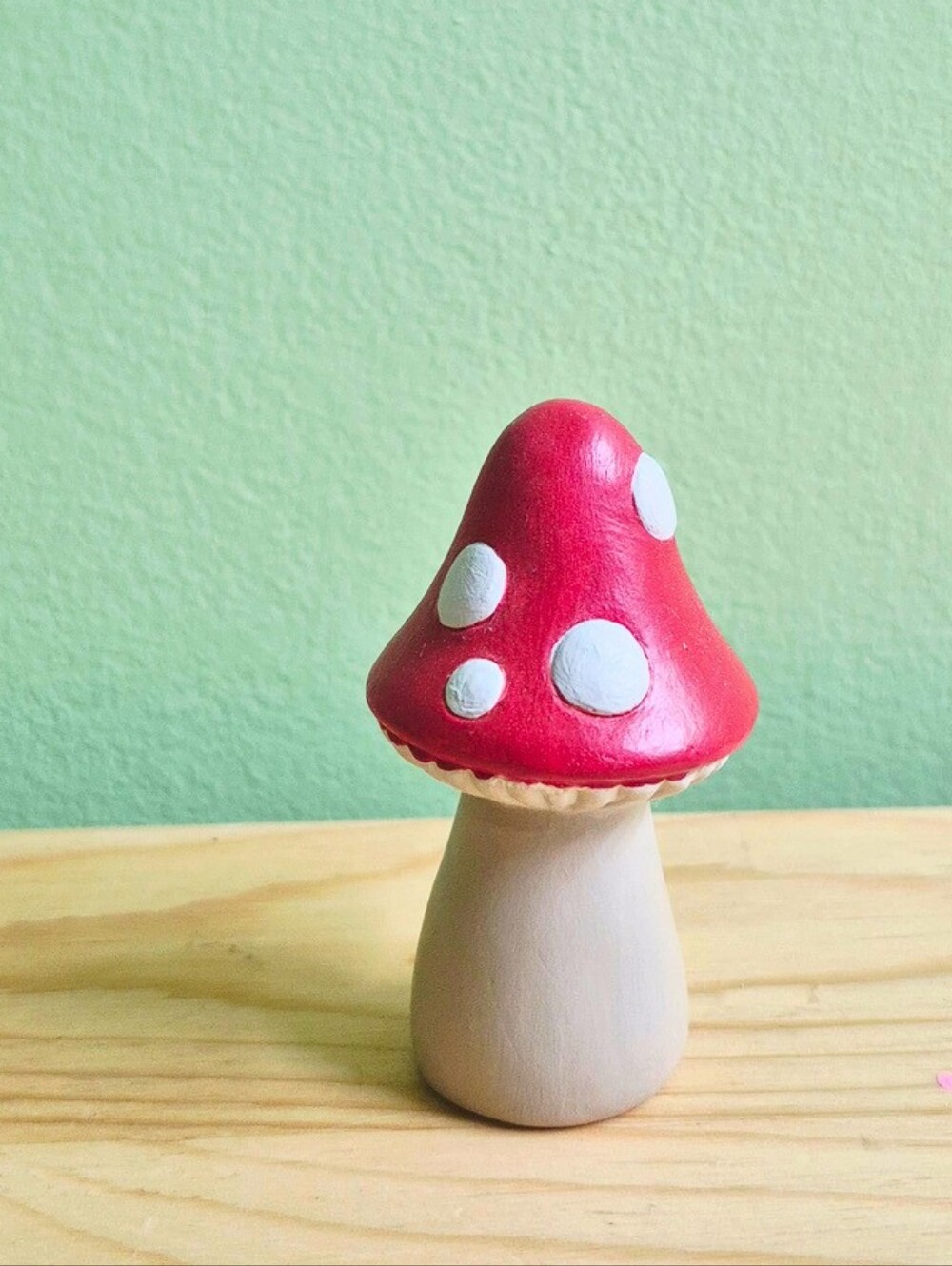 Whimsical Hand-Painted Ceramic Mushroom Figurine